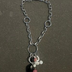 Lia Sophia Silver Necklace with Pink and Black Accents
